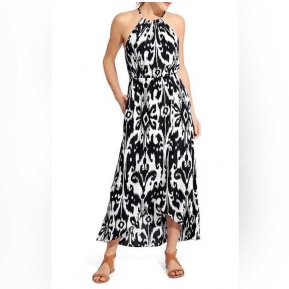 Athleta Black & White Ikat Bloom Ripple Maxi Dress XS